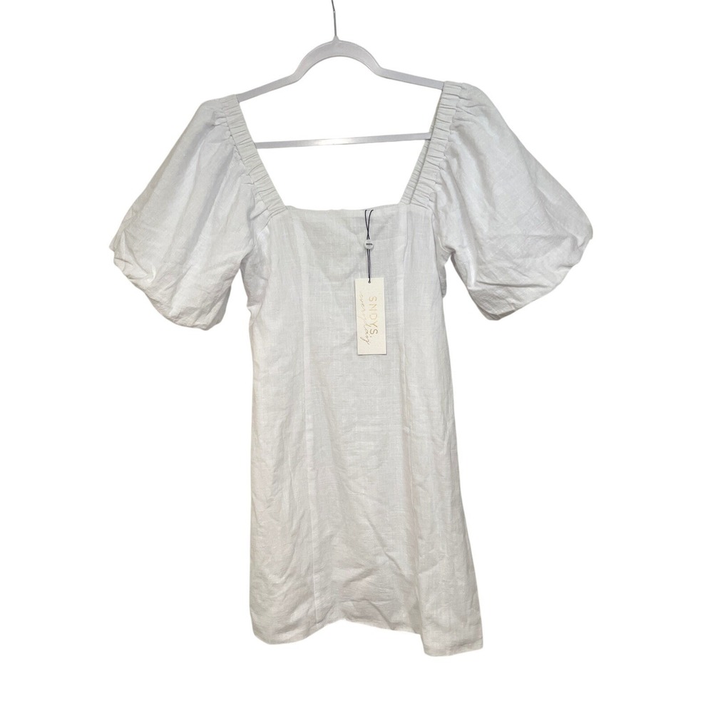 NEW SNDYS X Revolve Tuscany Puff Sleeve White Cotton Mini Dress M Sundays NWT